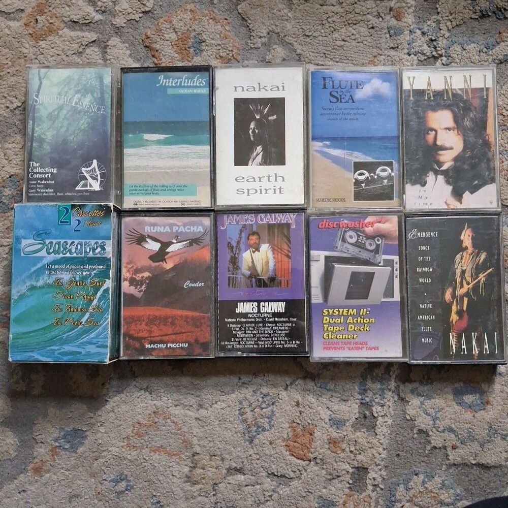 10 New Age Relaxation Cassettes Yanni R. Carlos Nakai Flute Nature Sounds Lot
